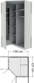 Rohová šatníková skriňa Luxor 130/127 cm, polárny smrekovec