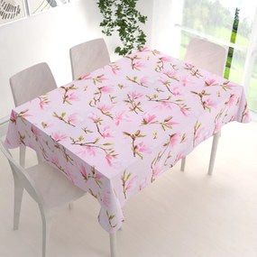 Biante Bavlnený obdĺžnikový obrus Sandra SA-233 Kvety magnólie na ružovom 50x100 cm
