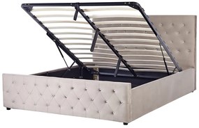 Zamatová posteľ s úložným priestorom 160 x 200 cm sivobéžová AMIENS Beliani