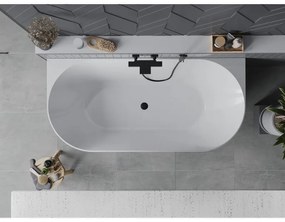 Mexen Oval Slim, voľne stojaca vaňa ku stene, 170 x 80 cm, biela-šedá, čierny matný prepad, 52661708062-70