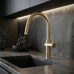 Rea Fresh High, vysoká kuchynská batéria s výsuvnou spŕškou, zlatá matná, REA-B7201