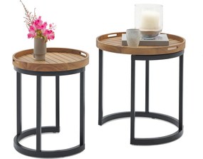 2 záhradné odkladacie stolíky s odnímateľnými podnosmi, Ø cca 40 cm a 50 cm