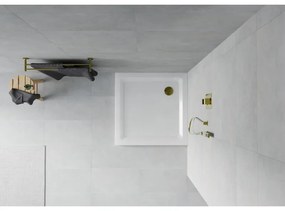 Mexen SLIM - Štvorcová sprchová vanička 80x80x5cm + zlatý sifón, biela, 40108080G