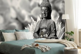 Samolepiaca fototapeta pokojný čiernobiely Budha - 225x150