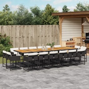 vidaXL 17-dielna záhr. jedálenská súprava s vankúšmi čierna polyratan