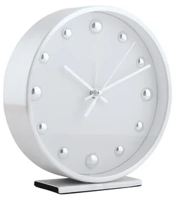 Dizajnové stolové hodiny/budík Karlsson 5970WHbiely, priemer 16 cm