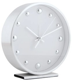 Dizajnové stolové hodiny/budík Karlsson 5970WHbiely, priemer 16 cm