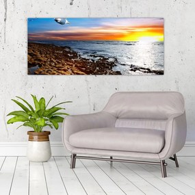 Obraz - Čajka letiaca nad pobrežím (120x50 cm)