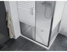 Mexen Apia, sprchový kút s posuvnými dverami 100 (dvere) x 80 (stena) cm, 6mm číre-pásy sklo, chrómový profil + slim sprchová vanička 5cm, 840-100-080-01-20-4010