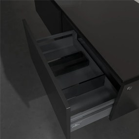 VILLEROY &amp; BOCH Legato závesná skrinka pod umývadlo na dosku (umývadlo vľavo), 2 zásuvky, 1400 x 500 x 380 mm, Black Matt Lacquer, B58700PD