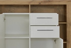 Vysoká komoda Rock, 121 cm, dub Wotan / biely lesk