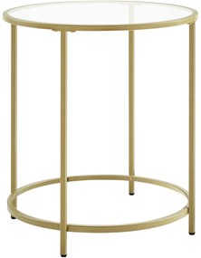 Kovový príručný stolík, sklenený okrúhly stolík, zlatá farba