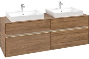 VILLEROY &amp; BOCH Collaro závesná skrinka pod dve umývadlá na dosku, 4 zásuvky, s LED osvetlením, 1600 x 500 x 548 mm, Oak Kansas, C024B0RH