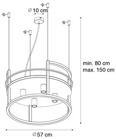 Priemyselné závesné svietidlo čierne s poličkou okrúhle 4-svetlo - Cage Rack