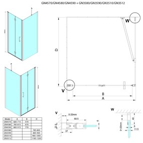 Gelco, LORO obdĺžniková sprchová zástena 700x800mm, GN4570-03