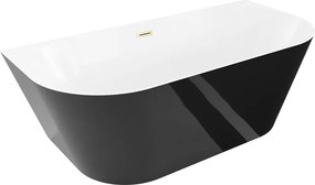 Mexen Oval Slim, voľne stojaca vaňa ku stene, 170 x 80 cm, biela-čierna, zlatý matný prepad, 52661708075-55