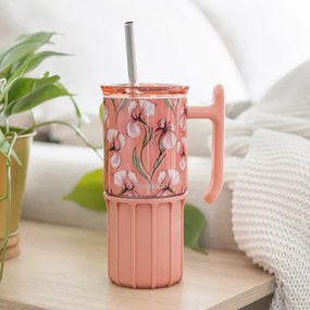 Nerezový termohrnček so slamkou Umi Floral Coral 720 ml
