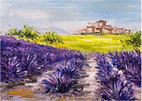 Sklenený obraz - Provance, Francúzsko, olejomaľba (70x50 cm)
