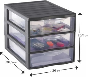 SUNDIS 2. akosť - Úložný box s 3 zásuvkami, antracit, OFFICEMIX A4 3A