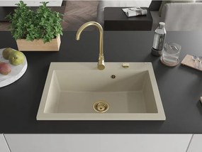 Mexen Elix kuchynský drez z granitu, 1-komorový, 700 x 500 mm, béžový, zlatý sifón - 6526701005-69-G