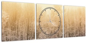 Obraz mrazivého lesa (s hodinami) (90x30 cm)