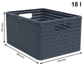 2. akosť - Plastový košík COUNTRY, rovný, antracit (18l - 37x28x19)