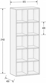 Regál FRAME, vysoký, 2 stĺpce, 2162 x 872 x 450 mm, sivá