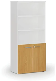 Kombinovaná kancelárska skriňa PRIMO WHITE, dvere na 2 poschodia, 1781 x 800 x 420 mm, biela/buk