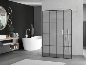 Mexen Kioto, sprchová zástena Walk-In 150 x 200 cm, 8mm sklo čierny vzor, biely profil, 800-150-002-20-77