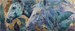 Obraz - Kone so zlatým pozadím (120x50 cm)