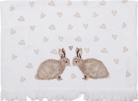 Biely froté kuchynský uterák s králikmi a srdiečkami Bunnies in Love - 40*66 cm