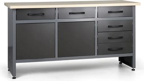Pracovný stôl do dielne G1, 840 x 1600 x 600 mm, 6 zásuviek, 2 skrinky