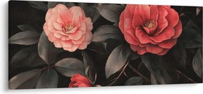Obraz - Červené kvety na tmavom pozadí (120x50 cm)