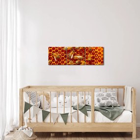 Obraz - Medový plást (s hodinami) (90x30 cm)