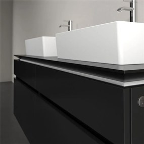 VILLEROY &amp; BOCH Legato závesná skrinka pod dve umývadlá na dosku, 4 zásuvky, s LED osvetlením, 1400 x 500 x 550 mm, Black Matt Lacquer, B669L0PD