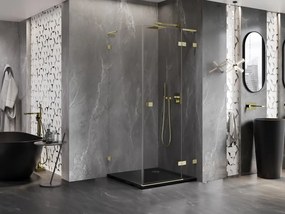 Mexen Lunar L, 1-krídlový sprchový kút, pravý, 100 x 100 cm, 8mm číre sklo, zlatý matný profil, 834L-100-100-55-00-P