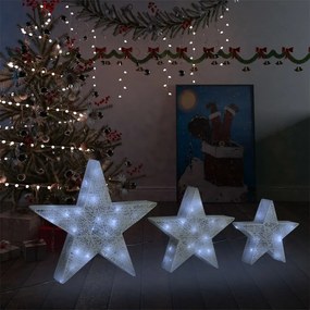 vidaXL Vianočné hviezdy 3 ks, biela sieťovina, LED, dovnútra aj von