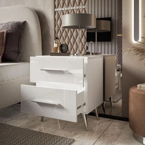 NOČNÝ STOLÍK SANTINO 2 NA NOŽIČKÁCH VYSOKÝ LESK PRACOVNÁ DOSKA + STRIEBORNÝ