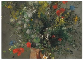 Sklenený obraz - Auguste Renoir,  Flowers in a Vase, reprodukcia (70x50 cm)