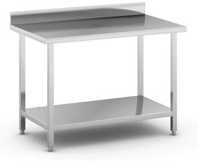 Nerezový pracovný stôl s policou a ohrádkou, 1200 x 700 x 850 mm
