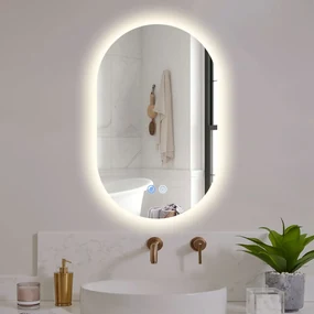 Erga Dalia, oválne LED zrkadlo 50x80cm, 3 farby svetla, zadné osvetlenie, vyhrievacia podložka proti zapareniu, ERG-V01-Dalia-5080-CL