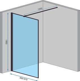 Sprchová zástena BLER 90 cm s policou a vešiakom na uteráky - čierna matná - číre sklo