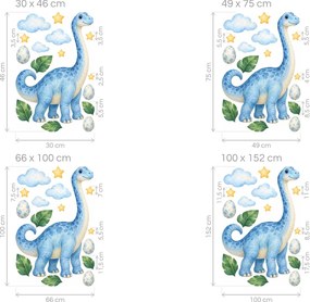 Modrý dlhokrký dinosaurus modré akvarelové nálepky pre chlapcov na stenu arch 30 x 46 cm