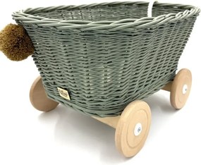 Prútený vozík na ťahanie za šnúrku - olivová