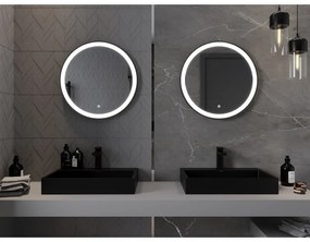 Mexen Esso, okrúhle LED podsvietené kúpeľňové zrkadlo 60 cm, 6000K, vykurovacia podložka proti zahmlievaniu, čierny rám, 9825-060-060-611-70