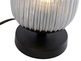 Art Deco stolná lampa čierna s dymovým sklom - Banci