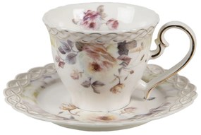 Porcelánová kvetovaná šálka s tanierikom - 12*9*7 / Ø 15*1 cm / 200 ml