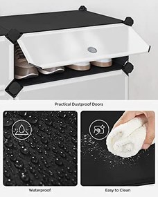 Stojan na topánky, 10 priehradkový modulárny botník s dvierkami, čierny