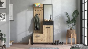 Predsieňová stena so zrkadlom Scalea - dub artisan/čierna