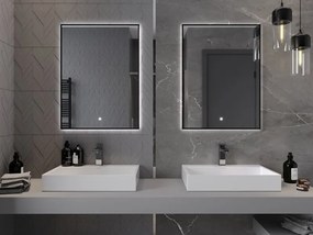 Mexen Erma osvetlené kúpeľňové zrkadlo 60 x 80 cm, LED 6000K, proti pare, čierny rám - 9814-060-080-611-70